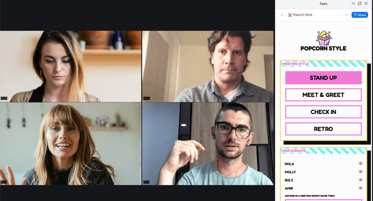 Popcorn Style running in a Zoom call