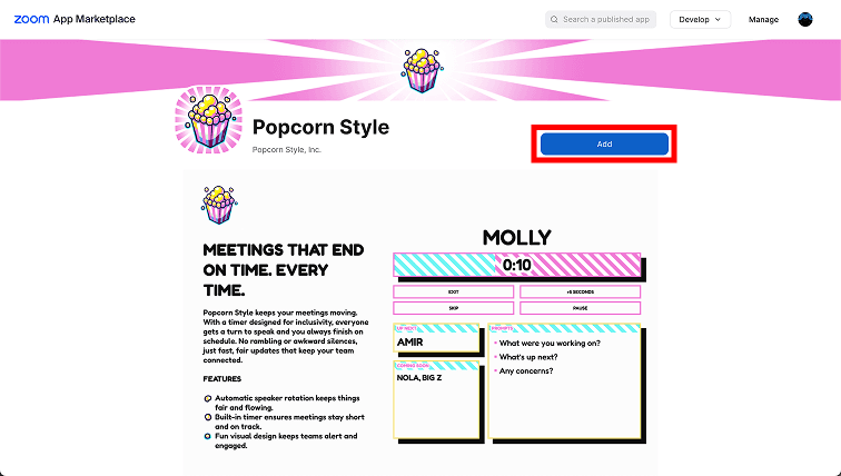 Popcorn Style in the Zoom App Marketplace
