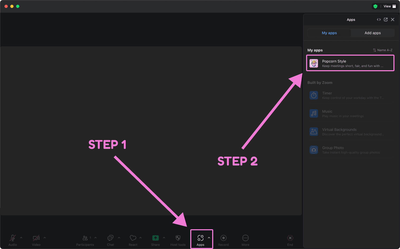 Starting Popcorn Style in Zoom